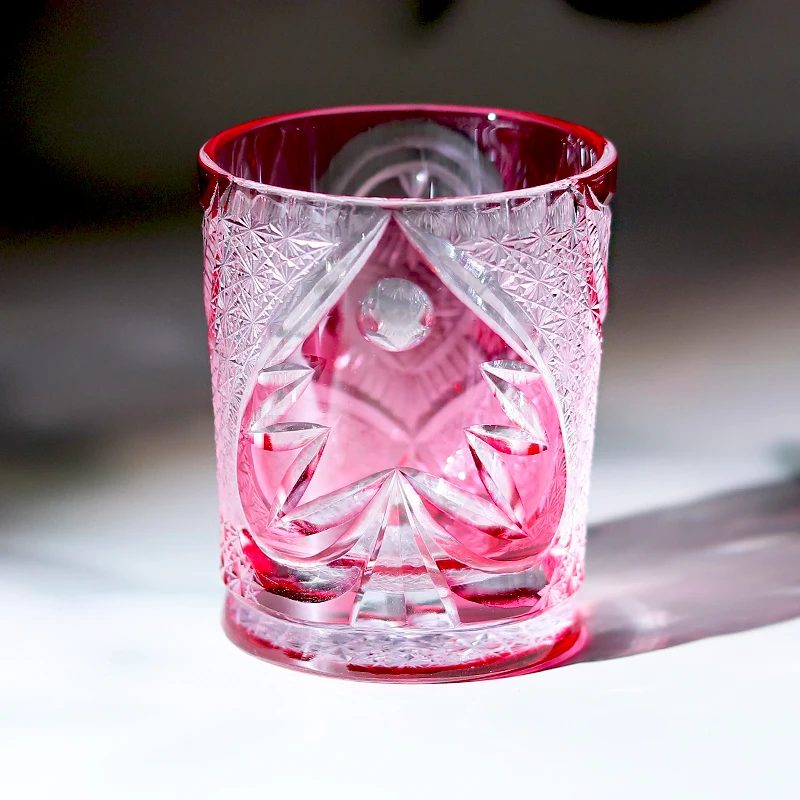 Edo Kiriko Стеклянное стекло ручной работы с розовой совой, классический японский стиль, бессвинцовое стекло, кристалл, чистое стекло ручной работы, розовое