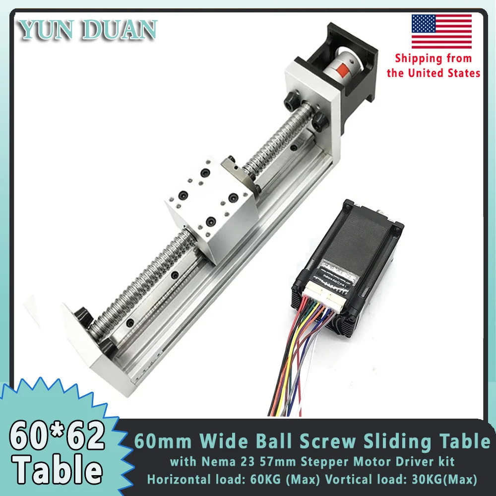 

60mm Wide Linear Actuator Sliding Table Ball screw SFU1605 100-300mm Stroke Nema23 57mm Stepper Motor Drive All in one Kit CNC