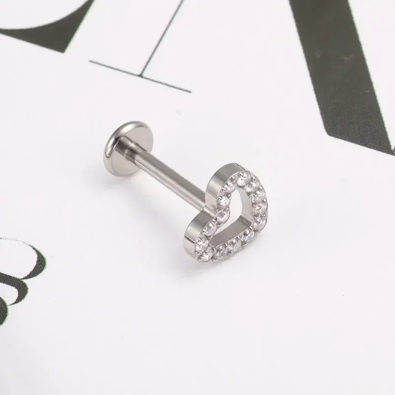 ASTM F136 Titanium Piercing 16G 18G CZ Heart Labret Earring Internally Threaded Cartilage Tragus Medusa Lip Monroe Body Jewelry