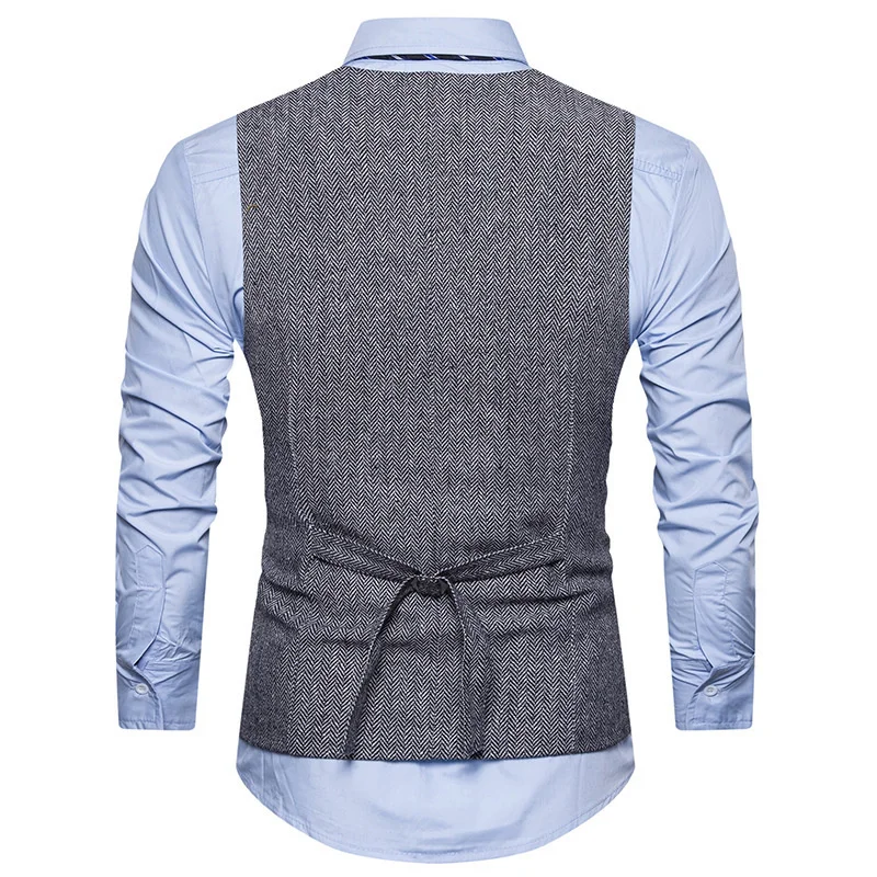 #4817 Office Vests Men Double Breasted Vintage Business Men\'s Vest Regular Fit Office Vests Pockets Dress Vests For Men V-neck