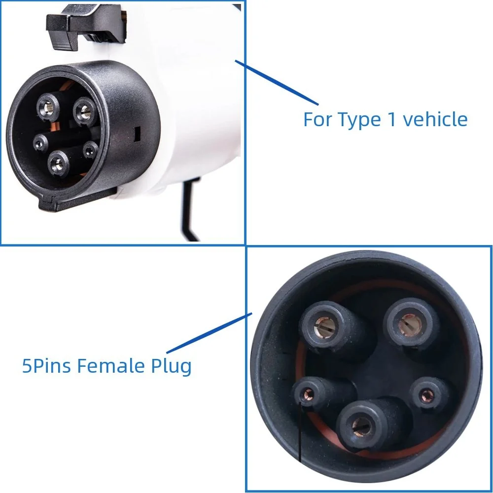 Type1 Female Plug 32A 50A AC Electric Car Vehicle Charging Station Charger Connector 5 Pin J1772 Duosida EV Charger Adapter