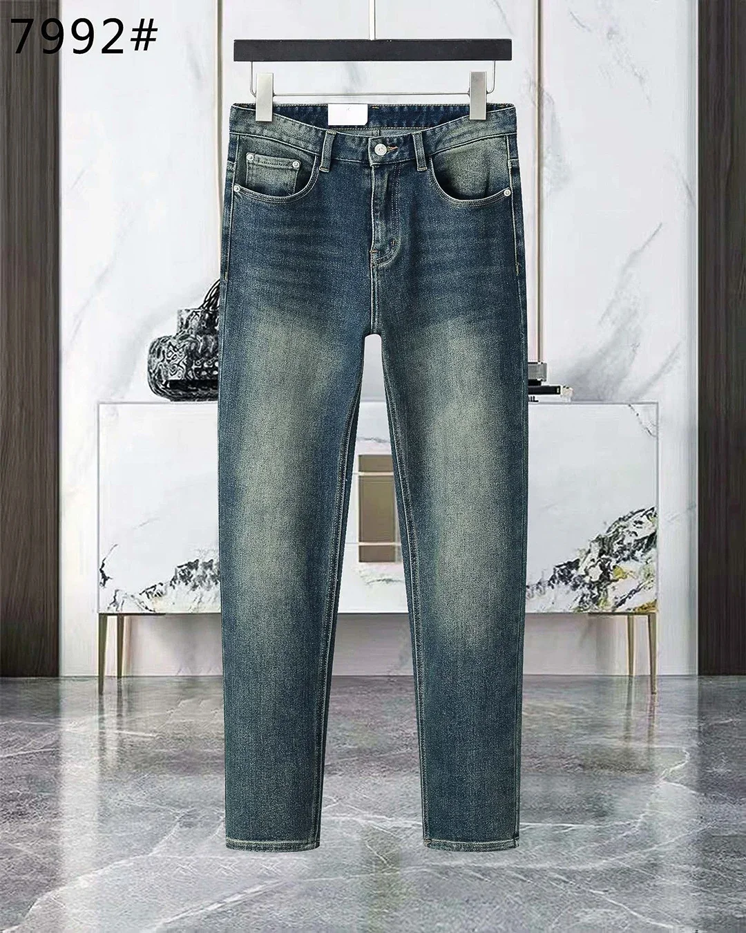 BLLIYOSS Jeans Men 2024 Autumn Winter New Elastic Straight long Slim Fit Feet pants Customized leather label Italian Old Money