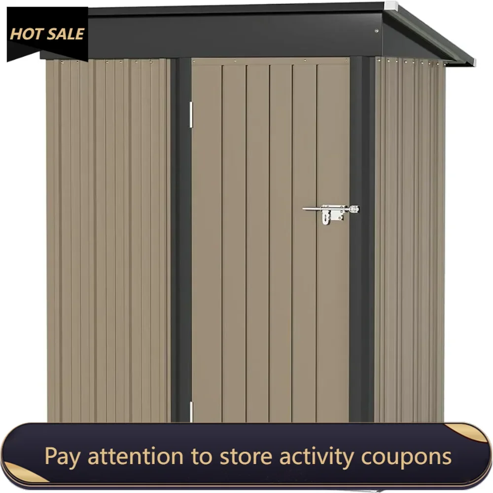 Steel Utility Tool Shed Storage House With Door & Lock Caseta Metal Outdoor Storage Shed 5FT X 3FT Mini Pc Brown Freight Free