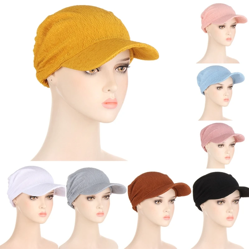 Summer Sunscreen Turban Caps Solid Color Headscarf Hat Chemo Hair Loss Cap Head Wear for Home Outdoor Women Lady