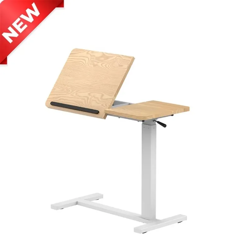 Adjustable Overbed Table Pneumatic with Wheels for Hospital Medical Movable Bedside Bed Trolley Table Mobile Standing Desk