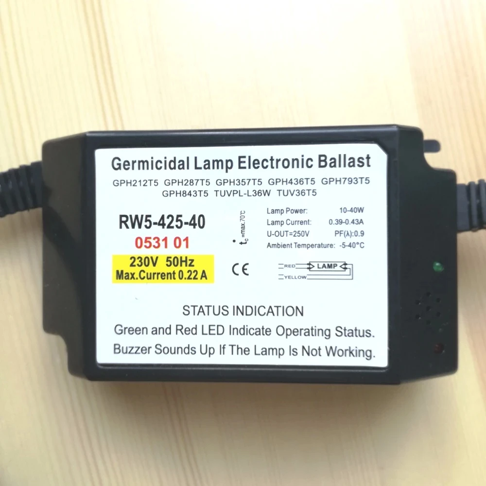 TEPRO Electronic UV Ballast 40W Aquarium Germicidal Lamp Ballasts with Buzzer Sounds Alarm Function IP60 EPS5-425-40 EU Plug