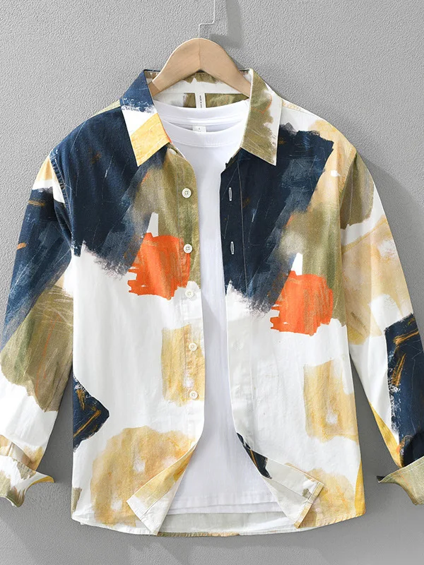 

Spring Season Men's Loose Fit Long Sve Cotton irt fiti Print Casual irt Faionable Urban Sle Spring Collection