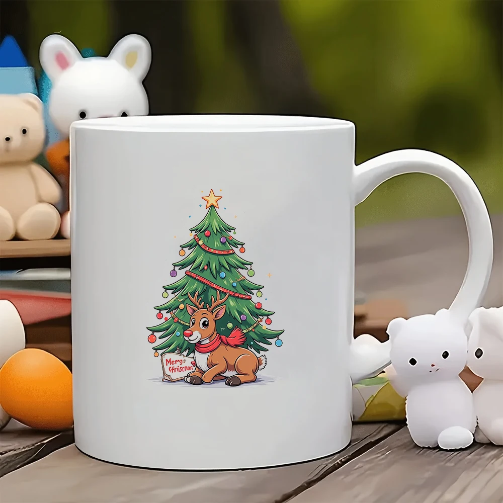 

11oz cartoon Christmas tree mug + cute reindeer cup Christmas gift kids cup family office coffee mug