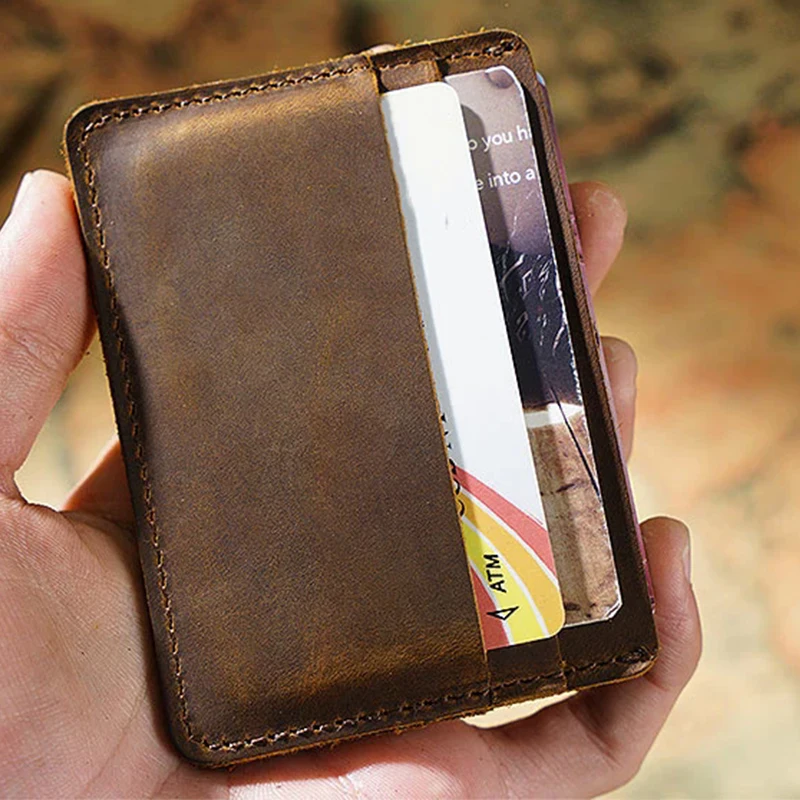 

Men Credit ID Card Holders Vintage Design Crazy Horse Leather Customized Business Unisex Wallet Wholesale
