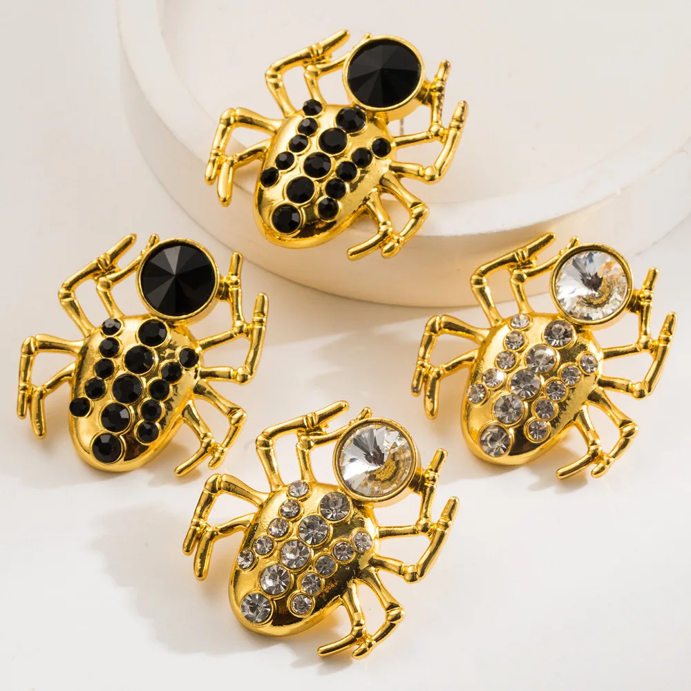 Niche design retro flash diamond spider insect exaggerated stud earrings light luxury high sense s925 silver needle earrings wom