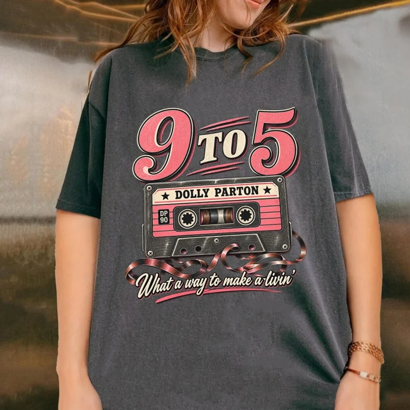 Dolly Parton Vintage Washed Cassette T Shirt Retro Country Music T-shirt Cotton Short Sleeve Round Neck Tshirts Casual Y2k