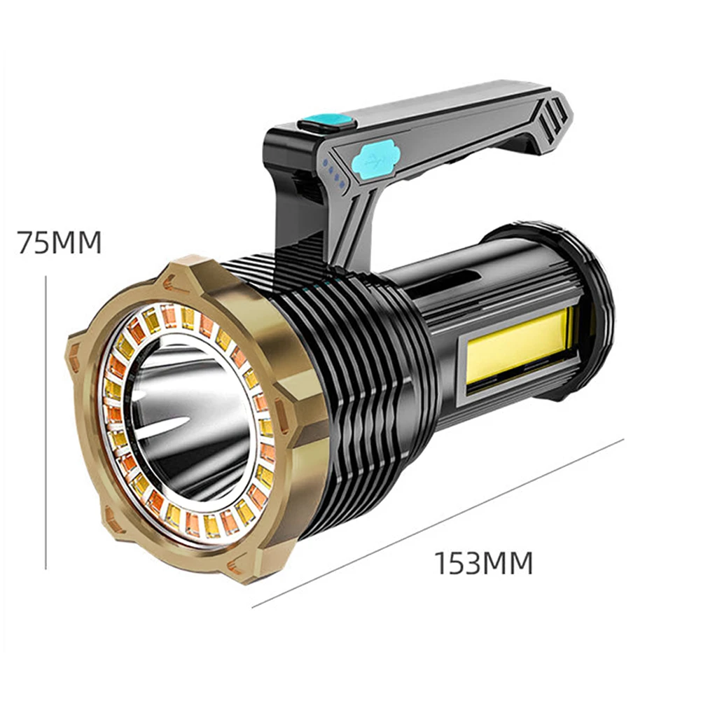 Linterna LED de alta potencia, potente linterna recargable por USB, lámpara portátil de mano para exteriores, batería integrada, COB, 8 modos