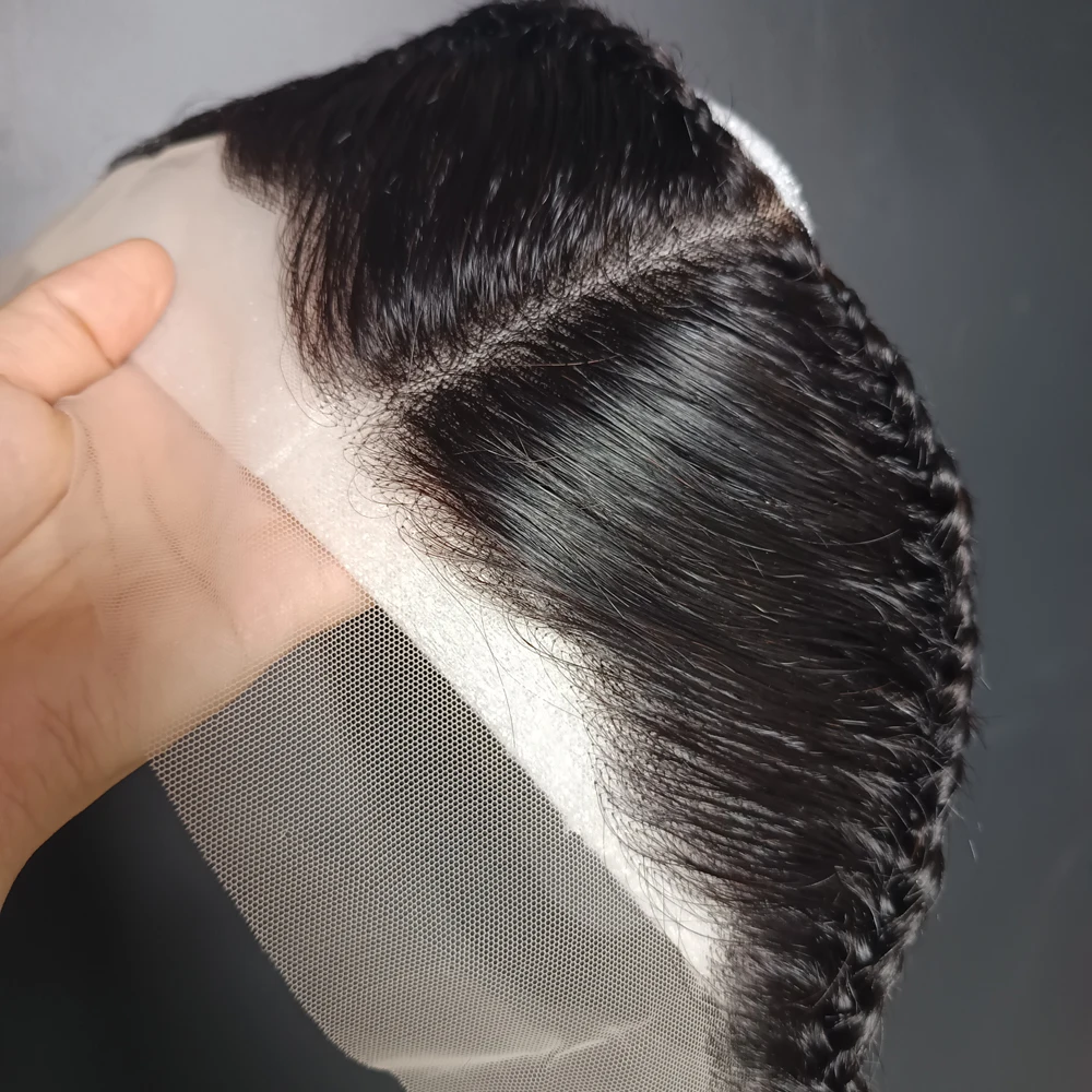 10 インチ 13 × 4 透明レースフロント三つ編みナチュラルブラックカラー 100% ブラジルレミー毛ストレートレースフロントのみ