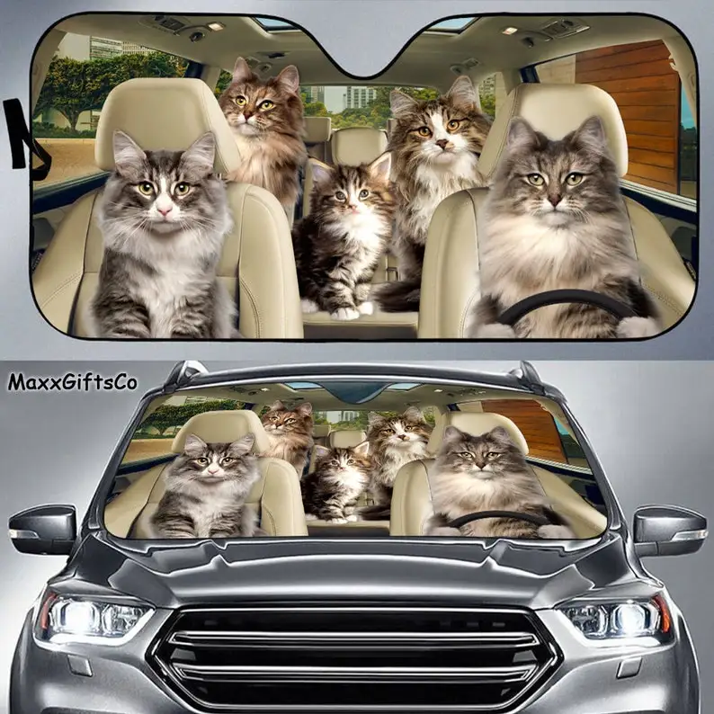 

Norwegian Forest Cat Car Sun Shade, Norwegian Forest Cat Windshield, Family Sunshade, Cat Car Accessories, Car Decoration, Gift