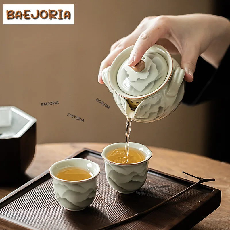 BAEJORIA 200ml Ru Kiln Treasure Bottle Teapot Japanese Mountain Like Flower Hand Held Pot Tea Making Kettle Tea Ceremony Gifts
