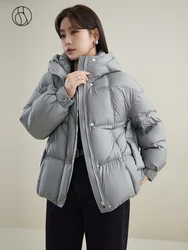 DUSHU 131G Filling Capacity Women Commuter Light Grey Short Fashion White Duck Down Coat Detailed Seam Design Female Down Jacket