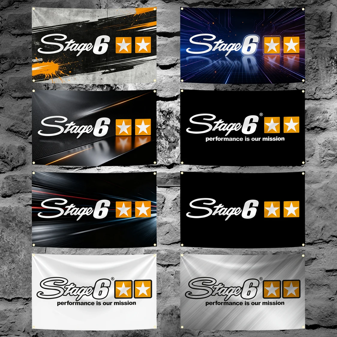 60x90cm 90x150cm 120x180cm Stage6 Scooter Tuning Brand Flag Double Star Logo Banner Motorcycle Garage Workshop Man Cave Decor
