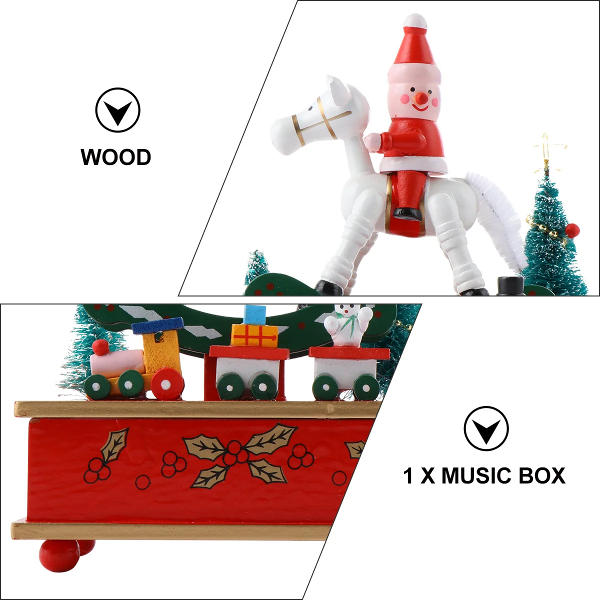 

Christmas Themed Wooden Music Box Rotating Horse Holiday Decoration Long-Playing Melody Gift for Living Room Bedroom