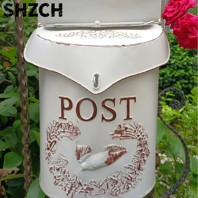 Vintage Wall-Mounted Iron Mailbox, Rustic  Floral Box, Retro Embossed Hanging Garden Decor, Outdoor Villa Wall Letter Box