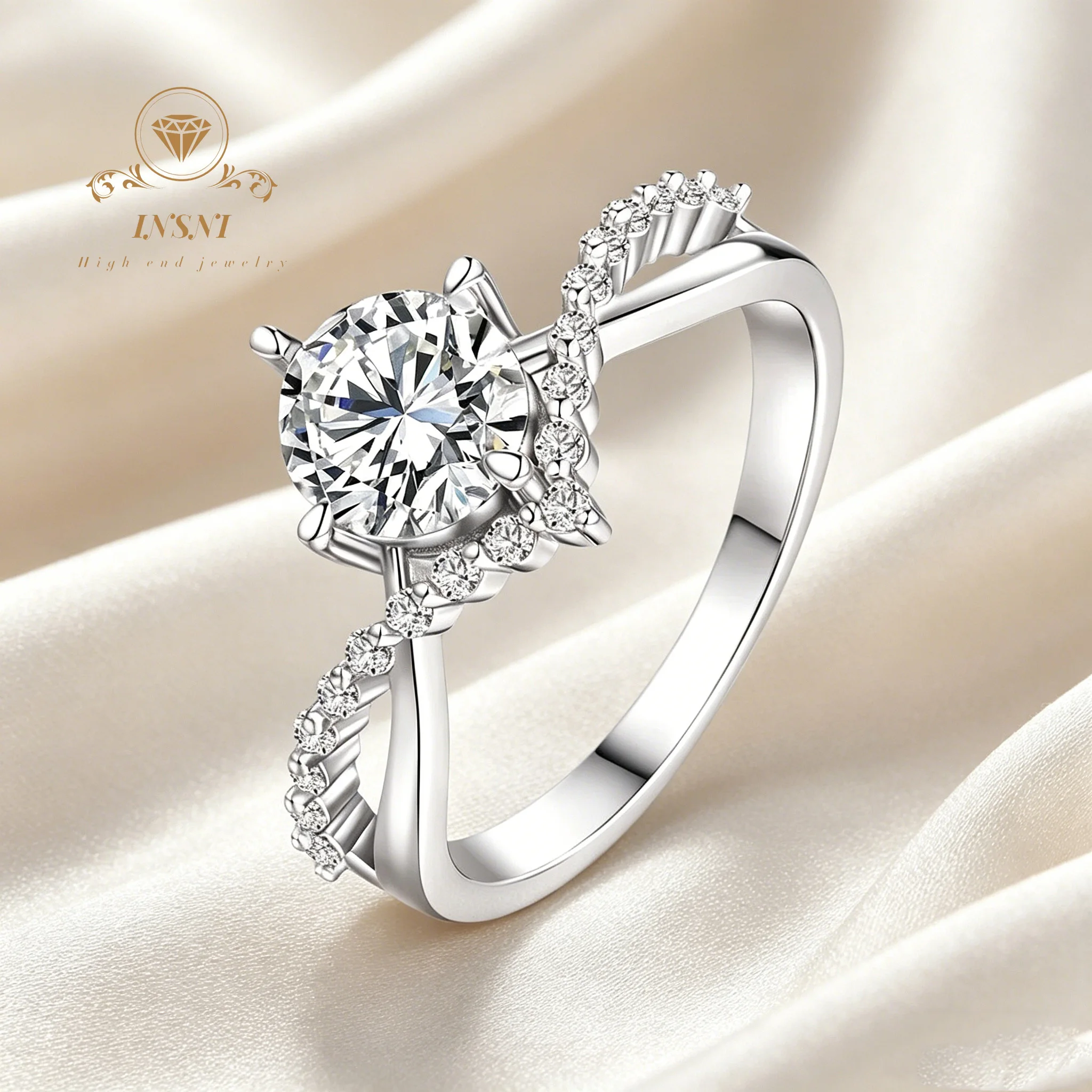 

1 Ct S925 Silver Asymmetrical Moissanite Ring Women's Gra Certified Dazzling Hand-Inlaid Statement Jewelry Gift Non-allergic