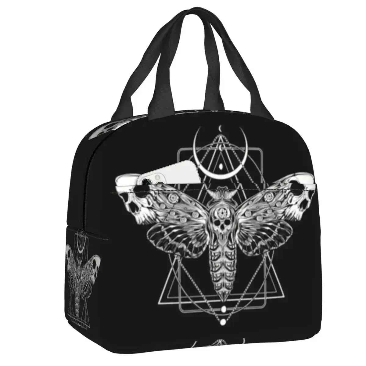 

Surreal Death Moth Insulated Lunch Bag for Work School Gothic Goth Anti Waterproof Cooler Thermal Lunch Box Women Kids