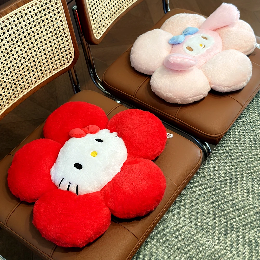 

Kawaii Hello Kitty плюшевая подушка в форме цветка, удобная мягкая подушка для сиденья Cinnamoroll My Melody Kuromi для стула, домашнего декора, девчачье