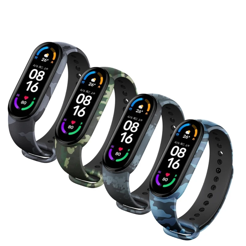 Correa de reloj de camuflaje para Mi Band 7, pulsera de repuesto con patrón pintado a la moda, resistente al agua