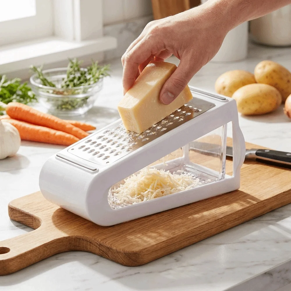 

Multi-functional Stainless Steel Grater Double-Sided with Storage Container Vegetable Grater Manual Rust-Resistant Cheese Grater