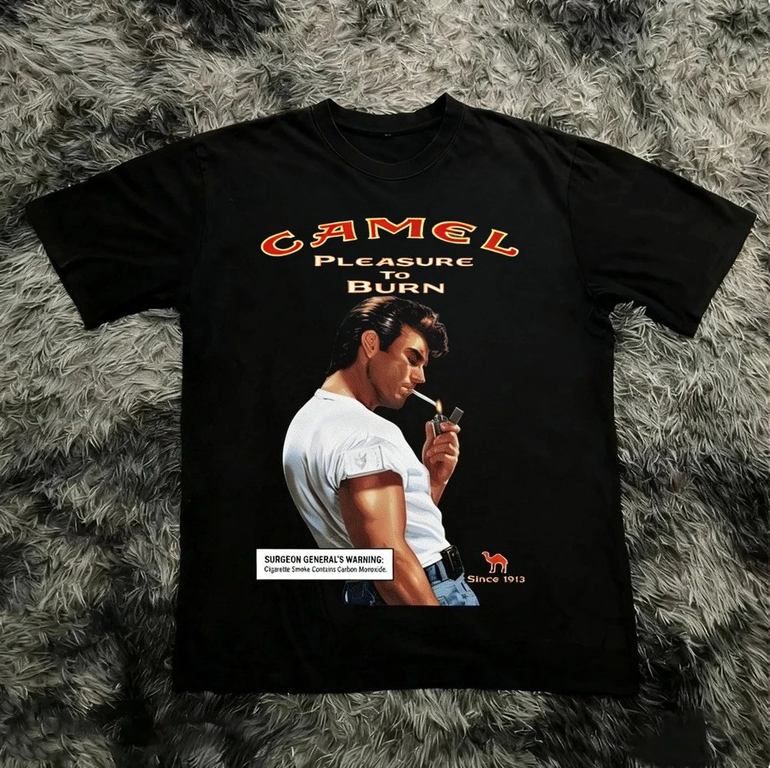 Retro Camel Cigarettes Pleasure to Burn T-Shirt Vintage Cotton Short Sleeve Casual Streetwear Men Women Clothing Harajuku Tops