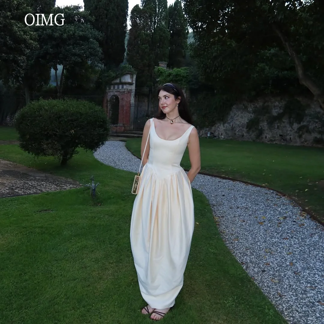 

OIMG Простое бальное платье цвета слоновой кости с круглым вырезом Вечернее платье с открытой спиной длиной до пола, вечерние платья, платья de festa по индивидуальному заказу