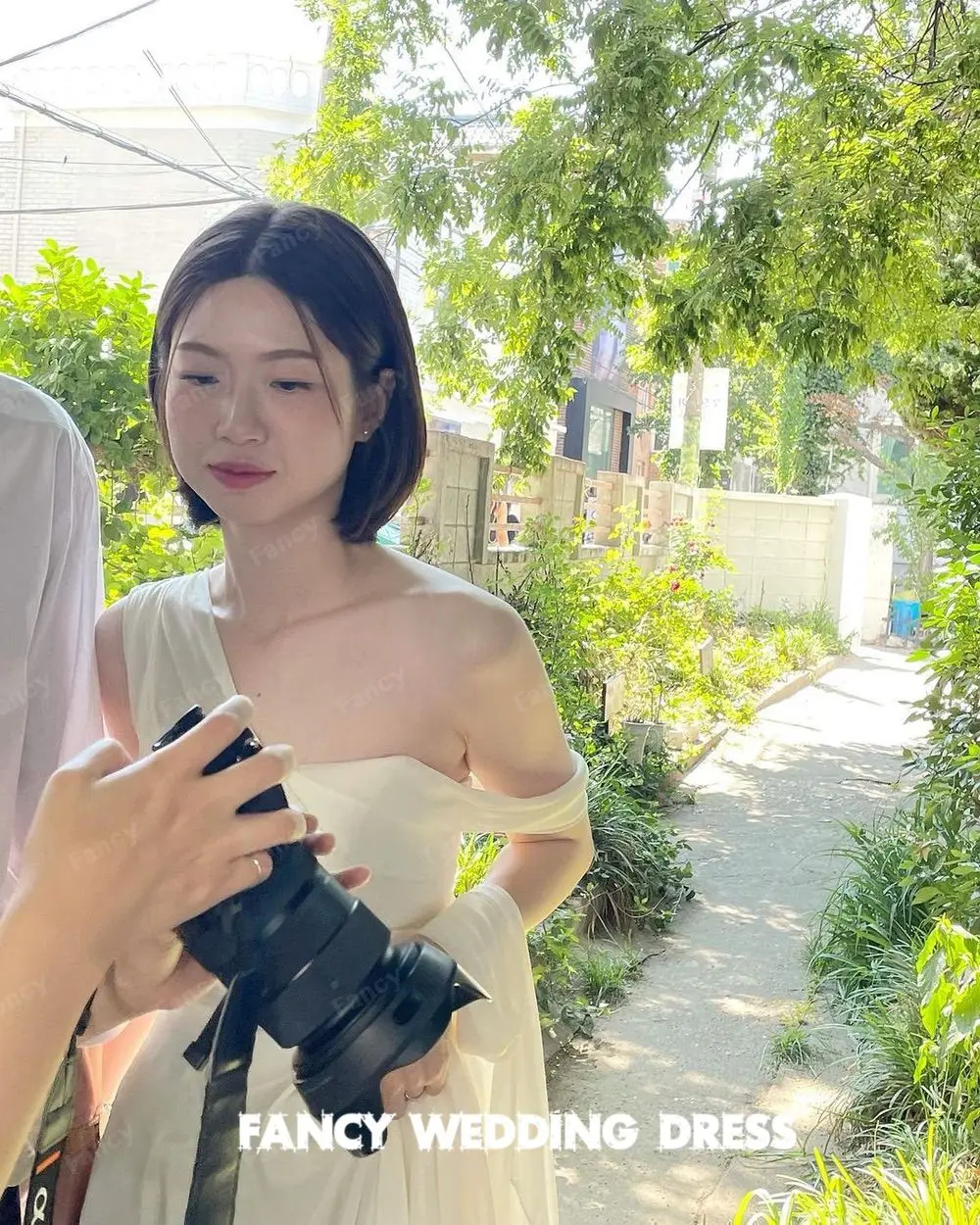 Vestido de novia coreano de un hombro de princesa elegante, sesión de fotos sin mangas, vestido de novia de línea A, corsé trasero personalizado