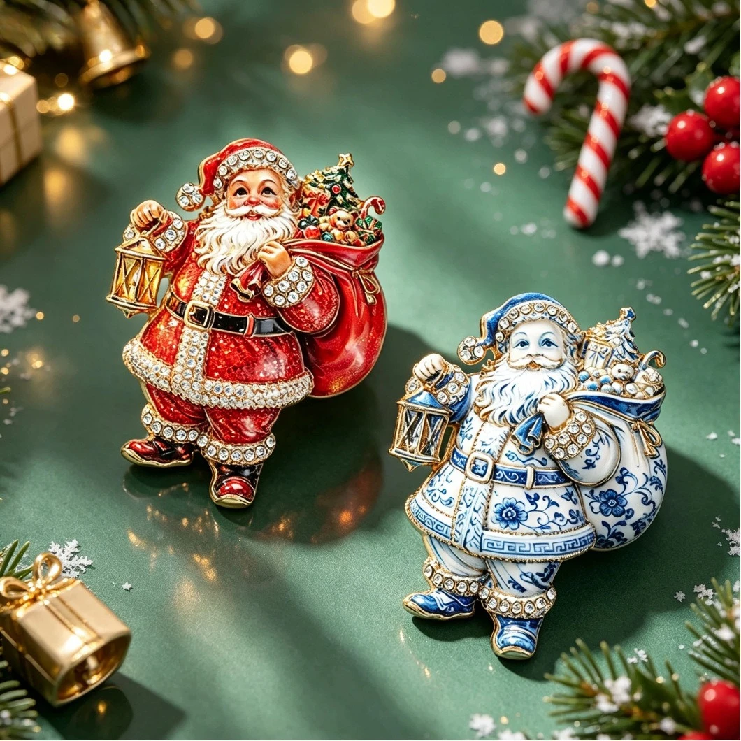 1Pcs Alloy Santa Claus Brooch, Enamel Christmas Lapel Pin, Vintage Xmas DIY Accessory for Clothes Scarf Decor,Holiday Party Gift