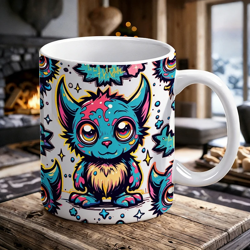 

Graffiti Style Little Monster Ceramic Cup with Handle, Creative Coffee Cup, Milk Cup, Office Tea Cup,Drinking Cup,Fade-Resistant