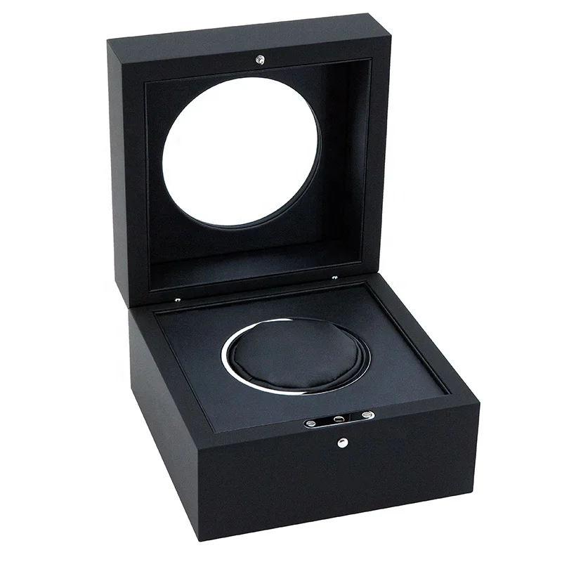 

Custom Logo Wooden Watch Box Case Matte Black Paint Single Luxury Watch Packaging Box
