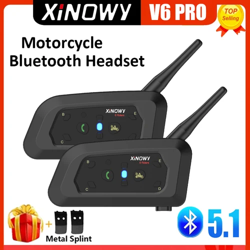 XINOWY V6 PRO casco de motocicleta Bluetooth intercomunicador auriculares 1200M interfono comunicador para 6 conductores reproductor de música impermeable
