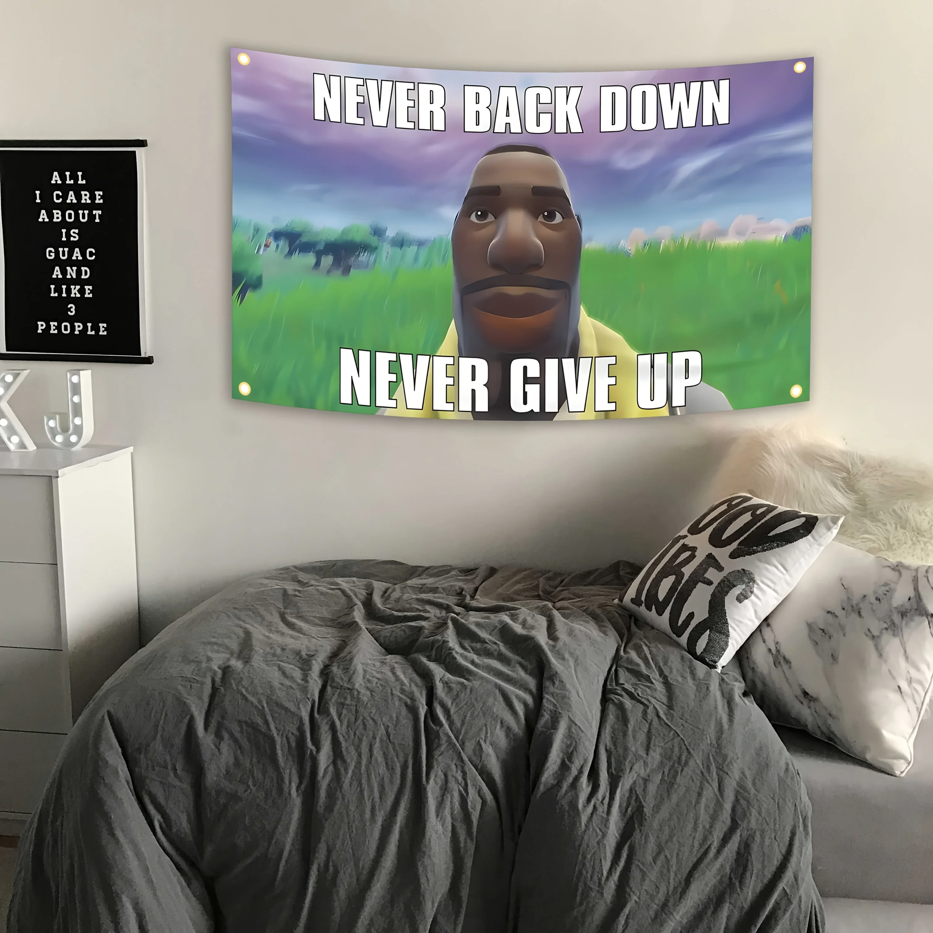 An Inspirational Wall Tapestry: Empower Your Space with This Striking Design Featuring a Powerful Figure and the Motivational