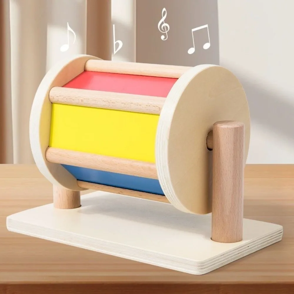 Educational Design Montessori Textile Drum Hand-Eye Coordination Wooden Sensory Toy Color Rolling Wooden Color Rolling Drum