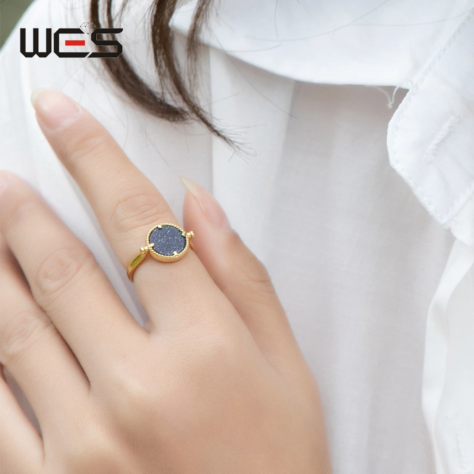 WES 925 فضة خواتم للنساء للتدوير الطبيعي 10 مللي متر الملكيت الأخضر الأزرق الرمال ريترو خمر المجوهرات بالجملة #2
