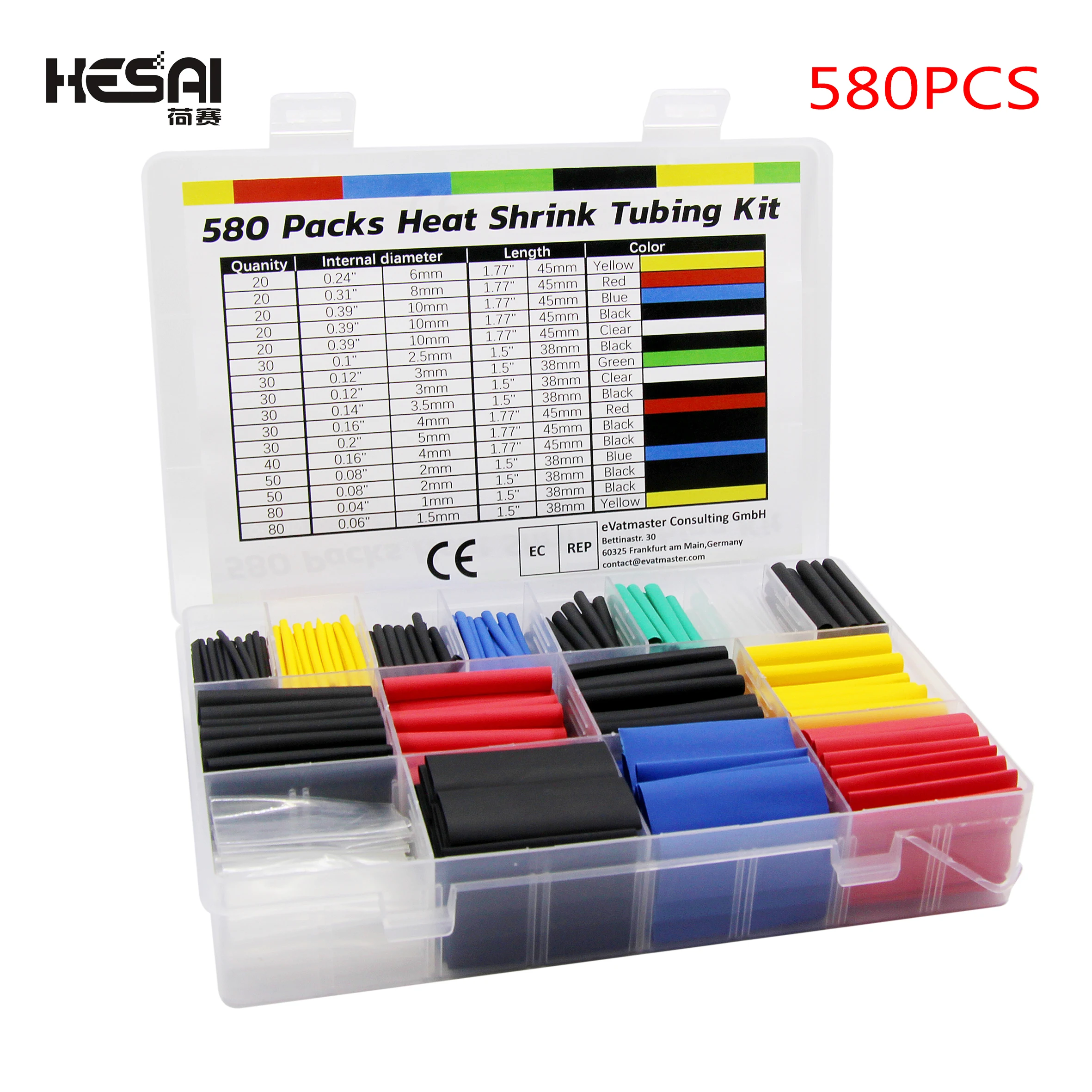 

127/164/328/530/560/580PCS Heat Shrink Tube Thermoresistant Heat-Shrink Tubing Wrapping Kit Wire Cable Insulation Sleeving