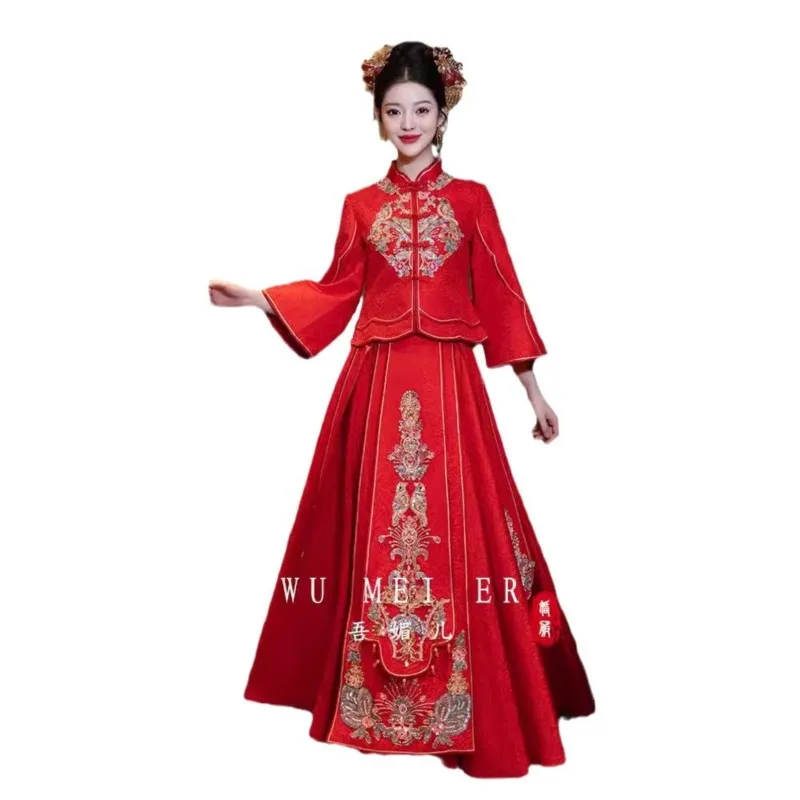 New Chinese-style red toasting wedding dress