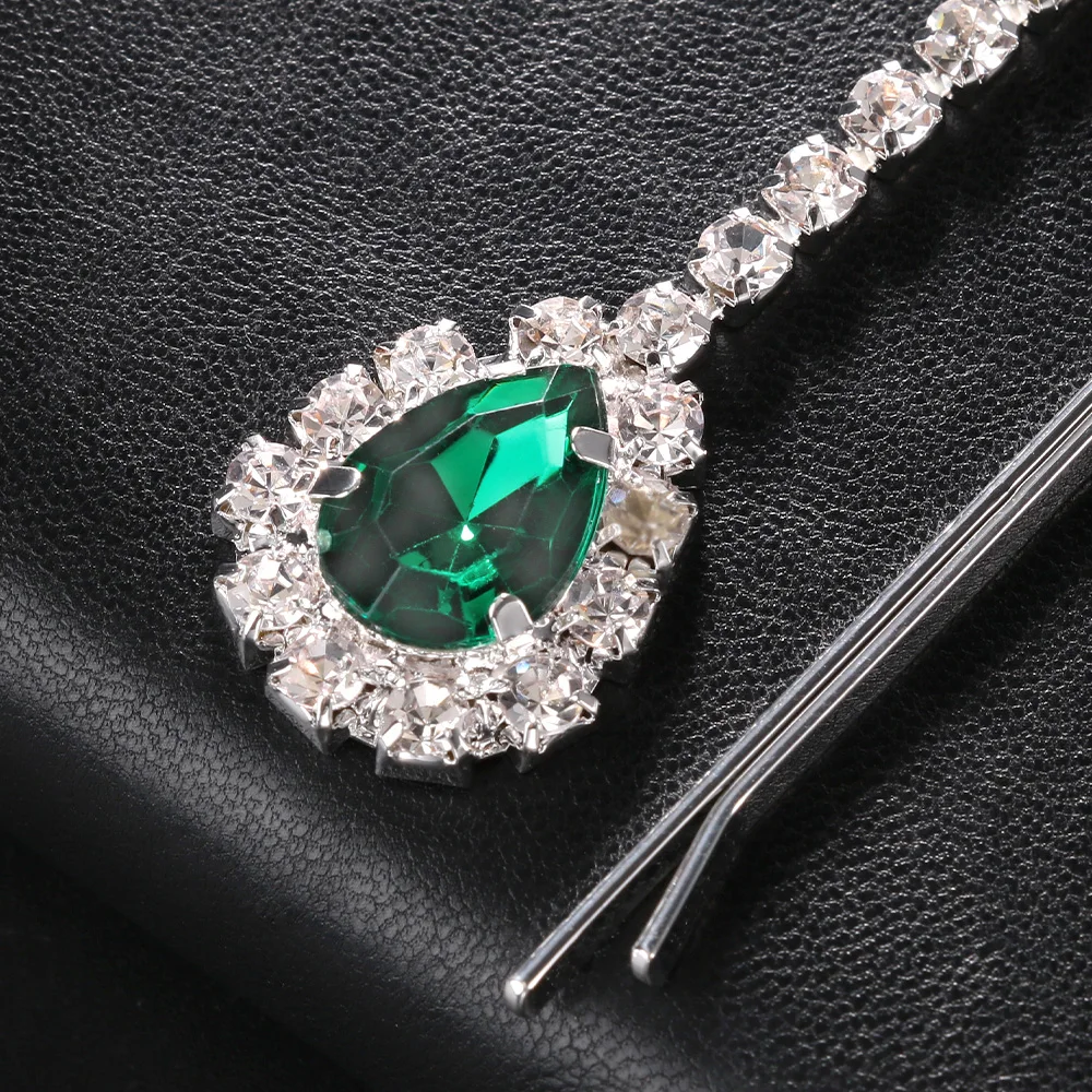 Fashion Green Pendant Hairpin Hair Wedding for Women Girl Head Accessories 1920s Bridesmaid Y2k Crystal Jewelry Gifts