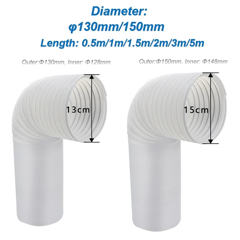 ∅130mm/150mm/180mm Mobile Air Conditioning Exhaust Duct PP Flexible Vent Pipe Turning To Left Extend Connect Tube,0.5m-5m