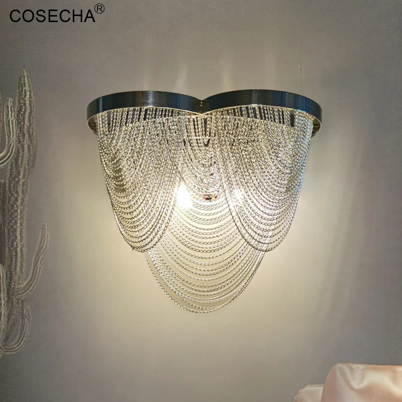 

Modern Led Wall Lamp Aluminum Chain Tassel Wall Sconce Gold/Silver Bedside Lamp Stair Lighting The Nursery Living Room Hallway