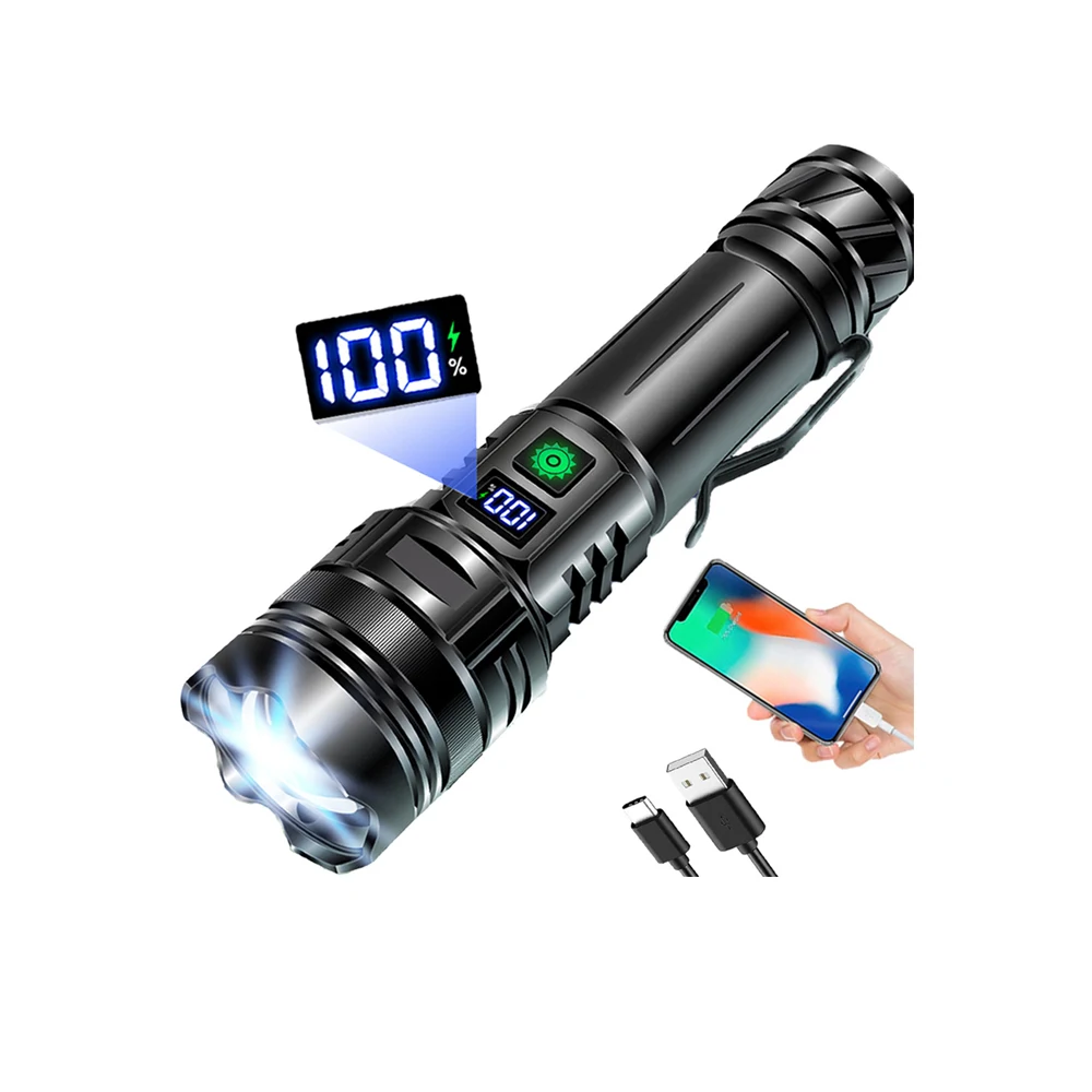 New White Light Laser Patrol Flashlight Outdoor Super Bright Long-Range Zoom Portable Digital Power Charging Treasure Flashlight