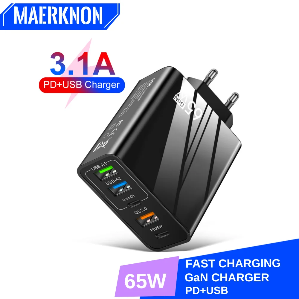 

65W EU/US/UK Plug 3.1A Phone Charger Multi Ports Fast Charge Charger Mobile Phone Power Adapter For iPhone Xiaomi Huawei Samsung