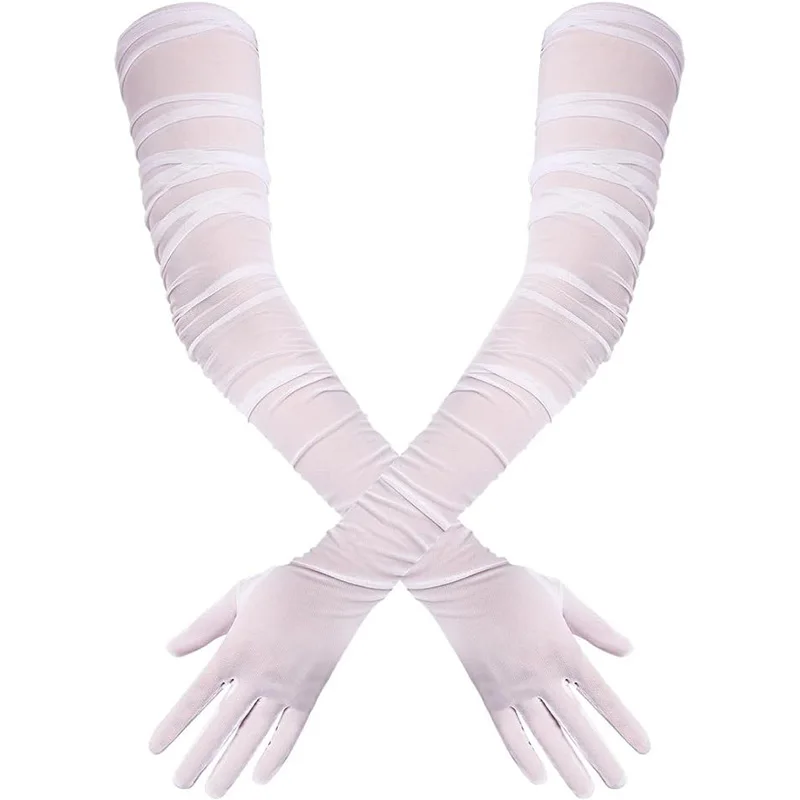 女性のセクシーな固体透明弾性メッシュチュール 70 センチメートルエクストラロング手袋オペラハロウィンコスチュームコスプレパーティーダンス手袋