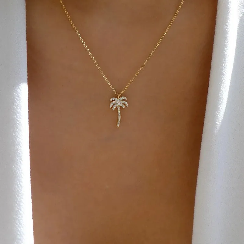 

Bohemian Coconut Palm Tree Pendant Necklace for Women Gold Color Simple Clavicle Chain Necklace Summer Beach Vacation Jewelry