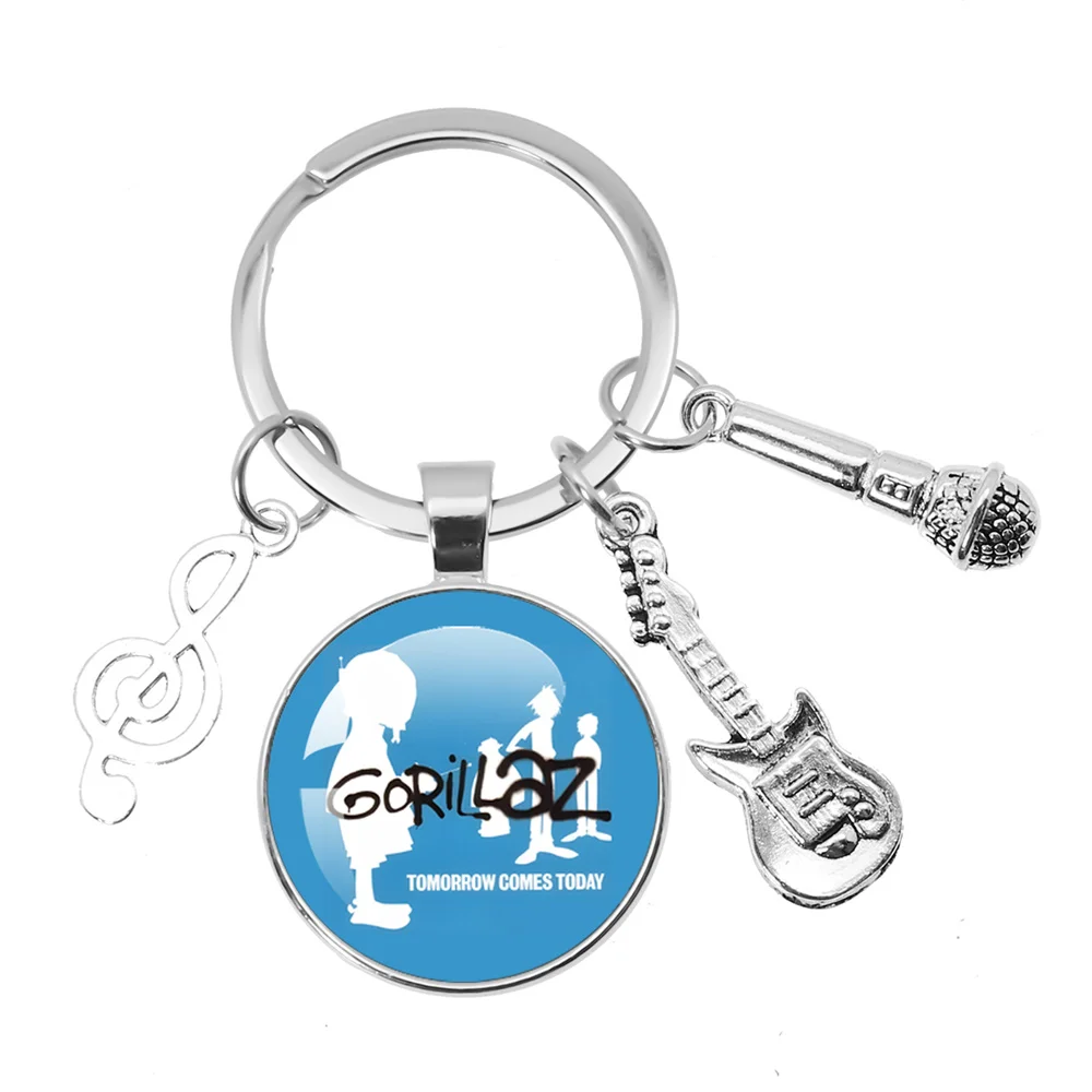 Virtual Bands Gorillaz 2D Noodle Music Themed Keychain Glass Pendant Key Chain For Fan of a Singer Keyring Gift