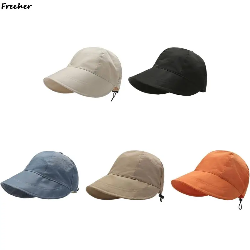 Korean Style UV Protection Cap Canvas Sun Hat Drawstring Adjustable Visors Hats Women Men Beach Travel Chapeau Leisure Casquette