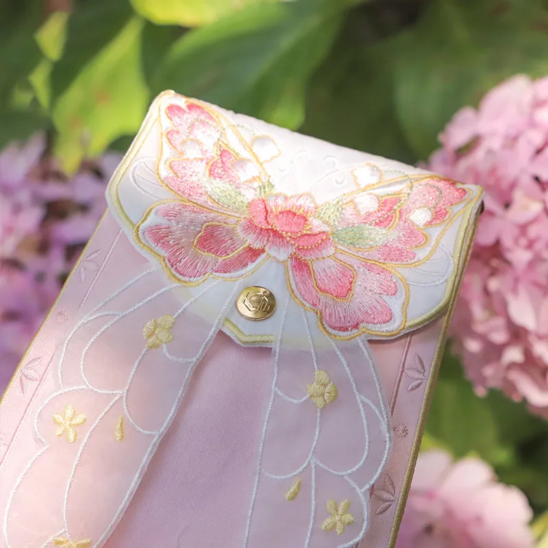 Chinese Hanfu Style Embroidered Butterfly Crossbody Shoulder Bag Faux Pearl Chain Versatile Phone Purse For Kids Girls Daily Use